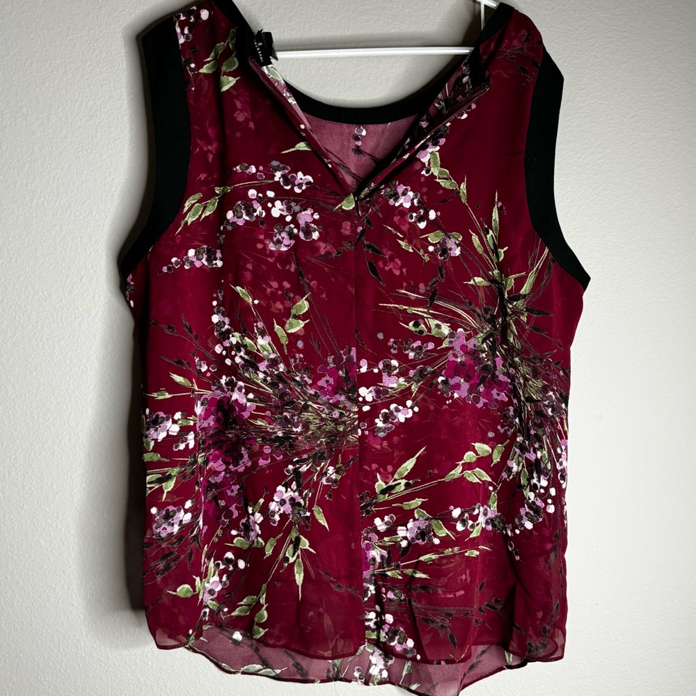 New Investments II Burgundy Maroon Multicolor Floral Sleeveless Lined Blouse 1X - Picture 9 of 9
